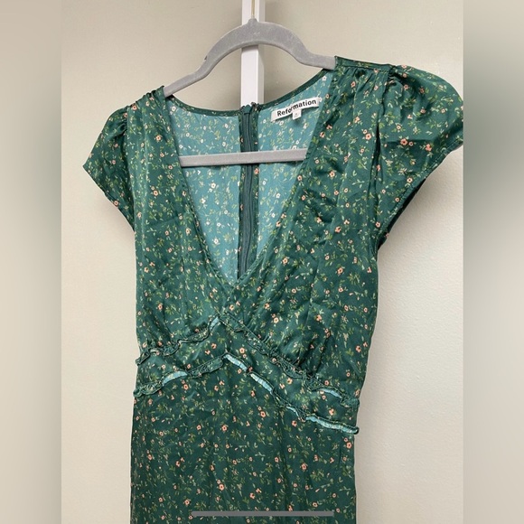 New! Reformation Kaye Silk Green Corriander Floral Midi Dress 🌿 size 6 - Picture 11 of 11